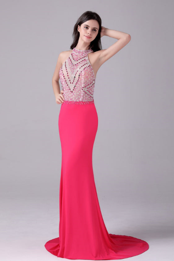 Halter Floor Length Sleeveless Backless Beading mother's dress-stylesnuggle