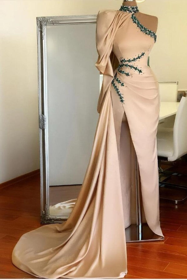 stylesnuggle offers Halter Mermaid Evening Gown with Cape One Shoulder Front Split Prom Party Gowns at a good price from Satin to Mermaid Floor-length hem. Gorgeous yet affordable Long Sleevess Prom Dresses, Evening Dresses.