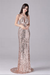 Halter Sleeveless Backless Sequined Floor Length mother's dress-stylesnuggle