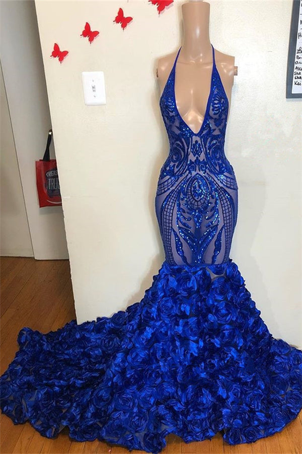 stylesnuggle offers Halter V-neck Sequins Flower Button Mermaid Prom Dresses at a cheap price from  Sequined to Mermaid hem.. Shop for Gorgeous yet affordable Real Model Series.