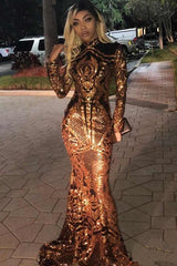 stylesnuggle offers High Neck Golden Appliques Mermaid Long Sleevess Prom Dresses at a cheap price from  to Mermaid Floor-length hem. Gorgeous yet affordable Long Sleevess Prom Dresses, Evening Dresses.