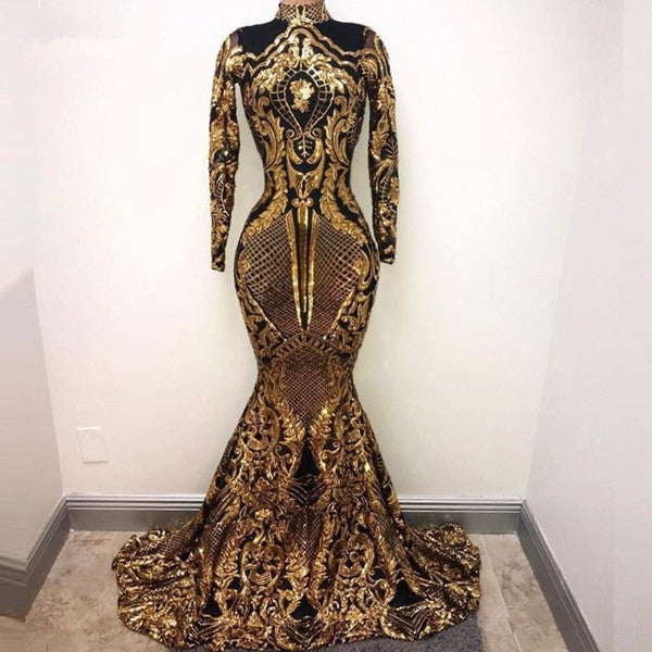 stylesnuggle offers High Neck Golden Appliques Mermaid Long Sleevess Prom Dresses at a cheap price from  to Mermaid Floor-length hem. Gorgeous yet affordable Long Sleevess Prom Dresses, Evening Dresses.