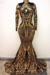 stylesnuggle offers High Neck Golden Appliques Mermaid Long Sleevess Prom Dresses at a cheap price from  to Mermaid Floor-length hem. Gorgeous yet affordable Long Sleevess Prom Dresses, Evening Dresses.