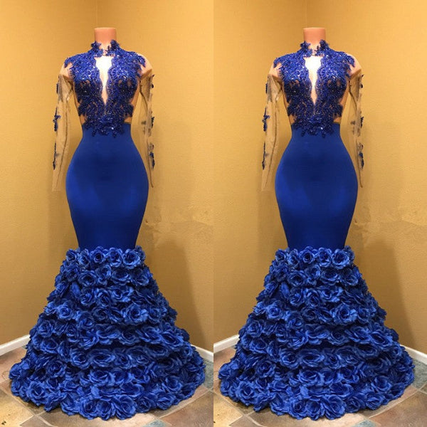 Looking for custom made High Neck Mermaid Prom Dress,  Flowers Prom Dress? stylesnuggle has all covered on High Neck Mermaid Prom Dress,  Flowers Prom Party Gowns.