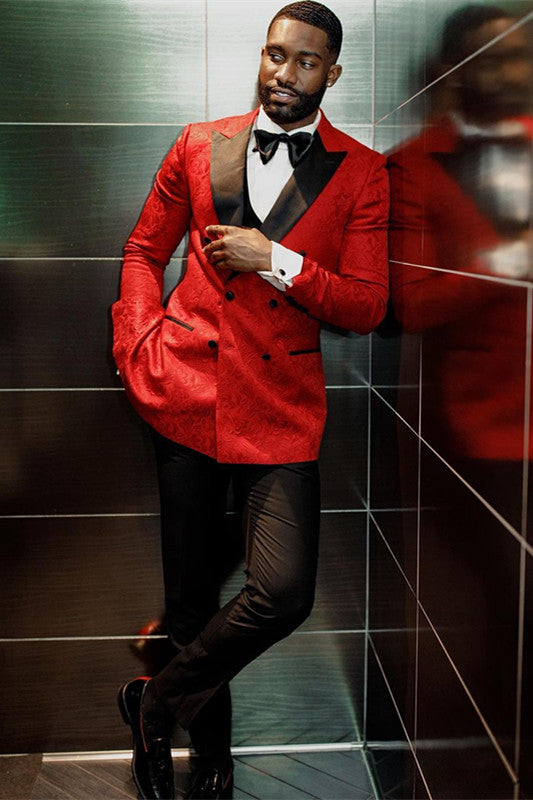 Discover Hot Red Jacquard Double Breasted Fashion Wedding Men Suits with stylesnuggle. Shop for a range of Red Peaked Lapel Men Suits for every occasion with rush order service in cheap price.