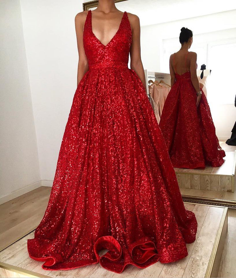 stylesnuggle offers Hot Ruby backless Shining Sequin V-neck Ball Gown Evening Gowns On Sale at a cheap price from Sequined to A-line Floor-length hem. Gorgeous yet affordable Long Sleevess Prom Dresses.