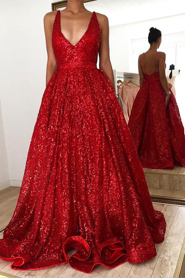 stylesnuggle offers Hot Ruby backless Shining Sequin V-neck Ball Gown Evening Gowns On Sale at a cheap price from Sequined to A-line Floor-length hem. Gorgeous yet affordable Long Sleevess Prom Dresses.