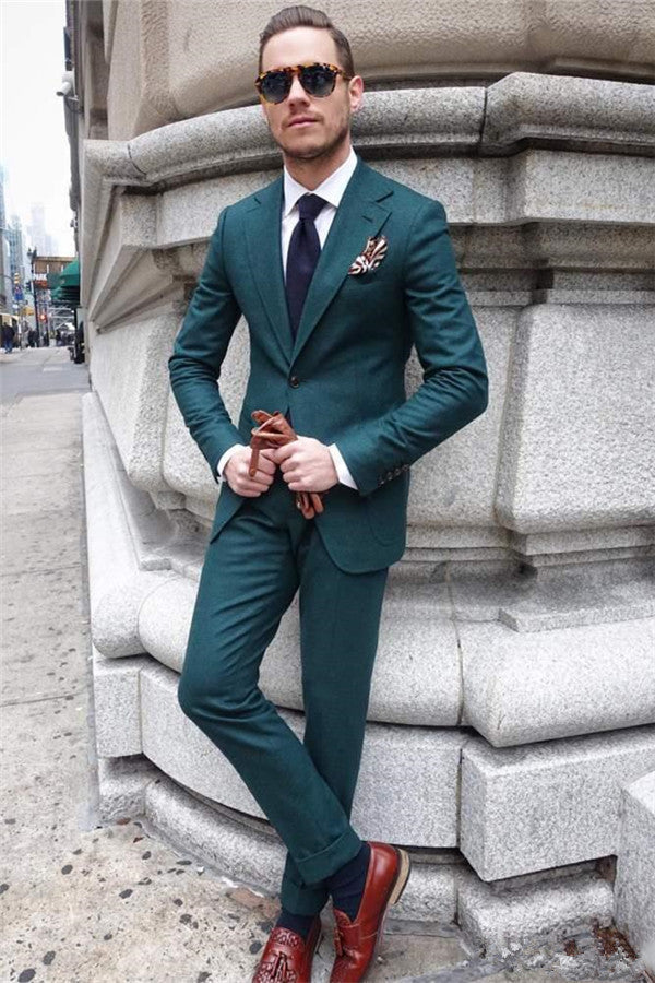 Hunter Green Slim Fit Prom Tuxedos Two Pieces Groom Formal Suits for Men-stylesnuggle