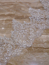 Ivory 2 Tier Long Cathedral Waterfall Lace Applique Wedding Veils-stylesnuggle