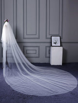 Ivory Cut Edge One Tier Waterfall Cathedral Wedding Veil For Brides-stylesnuggle