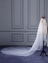 Ivory Cut Edge One Tier Waterfall Cathedral Wedding Veil For Brides-stylesnuggle