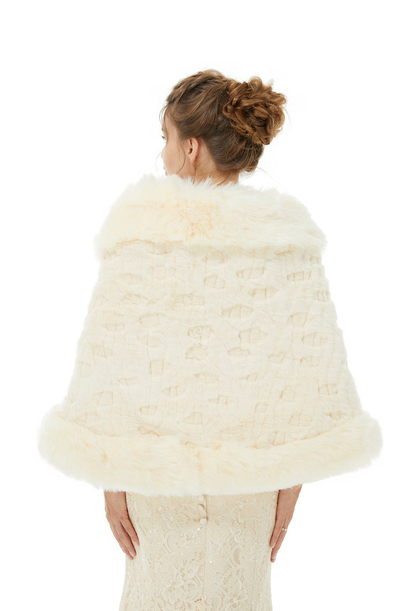 Ivory Faux Fur Wedding Shawl For Bride-stylesnuggle