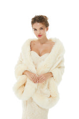 Ivory Faux Fur Wedding Shawl For Bride-stylesnuggle