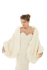 Ivory Faux Fur Wedding Shawl For Bride-stylesnuggle