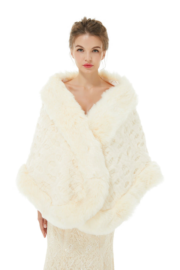 Ivory Faux Fur Wedding Shawl For Bride-stylesnuggle