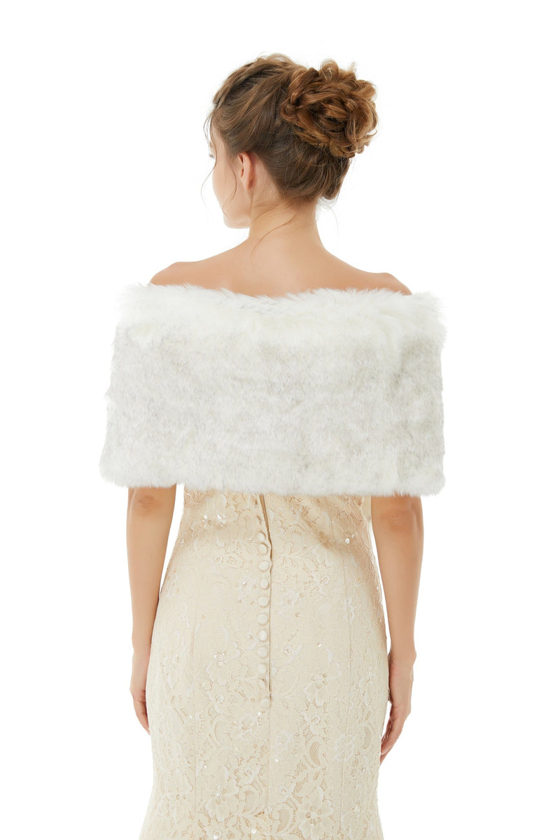 Ivory Faux Fur Wedding Shawl Open Front For Bride-stylesnuggle