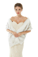 Ivory Faux Fur Wedding Shawl Open Front For Bride-stylesnuggle