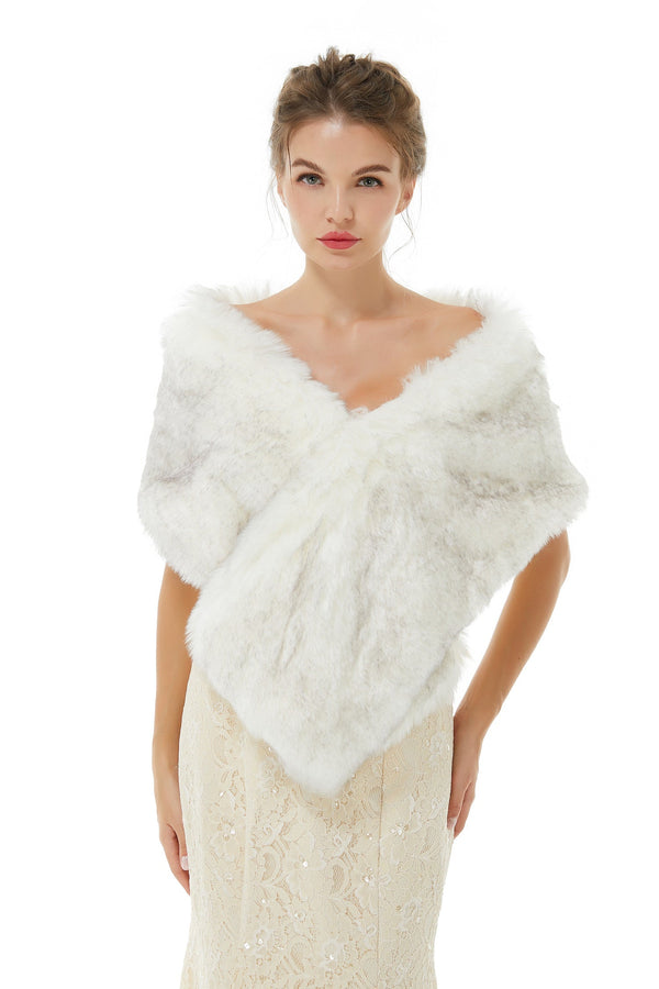 Ivory Faux Fur Wedding Shawl Open Front For Bride-stylesnuggle