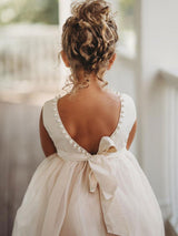 Ivory flower girl dresses Jewel Neck Polyester Sleeveless Ankle-Length Princess Silhouette Butterfly Formal Kids Pageant Dresses