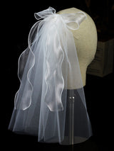 Ivory One Tier Bows Tulle Cut Edge Drop Wedding Veils-stylesnuggle