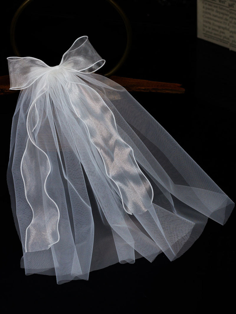 Ivory One Tier Bows Tulle Cut Edge Drop Wedding Veils-stylesnuggle