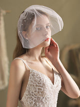 Ivory One-Tier Pearls Tulle Cut Edge Oval Short Wedding Veils-stylesnuggle