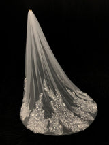 Ivory One-Tier Tulle Lace Applique Edge Waterfall Long Wedding Veil-stylesnuggle