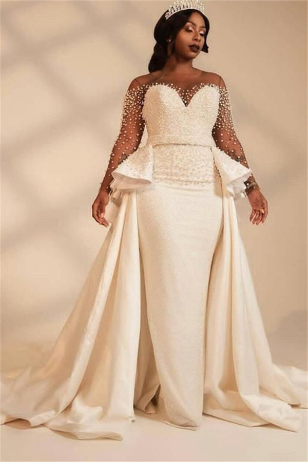 stylesnuggle.com supplies you Ivory Sweetheart Mermaid Thick Satin WEdding Dress with overskirt at reasonable price. Fast delivery worldwide. 