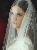 Ivory Two Tier Beaded Tulle Finished Edge Drop Bridal Veils-stylesnuggle