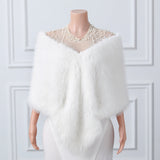 Ivory V-neck Neckline Shawl Winter Wedding Shawl-stylesnuggle