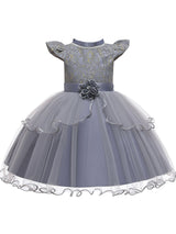 flower girl dresses Jewel Neck Polyester Cotton Sleeveless Knee Length Princess Silhouette Beaded Kids Party Dresses