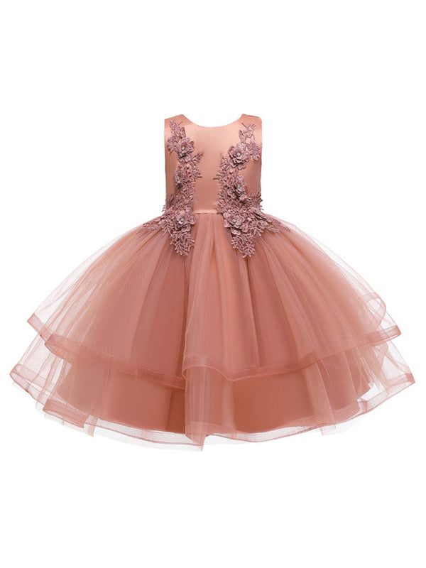 flower girl dresses Jewel Neck Polyester Sleeveless Knee-Length Ball Gown Bows Kids Social Party Dresses