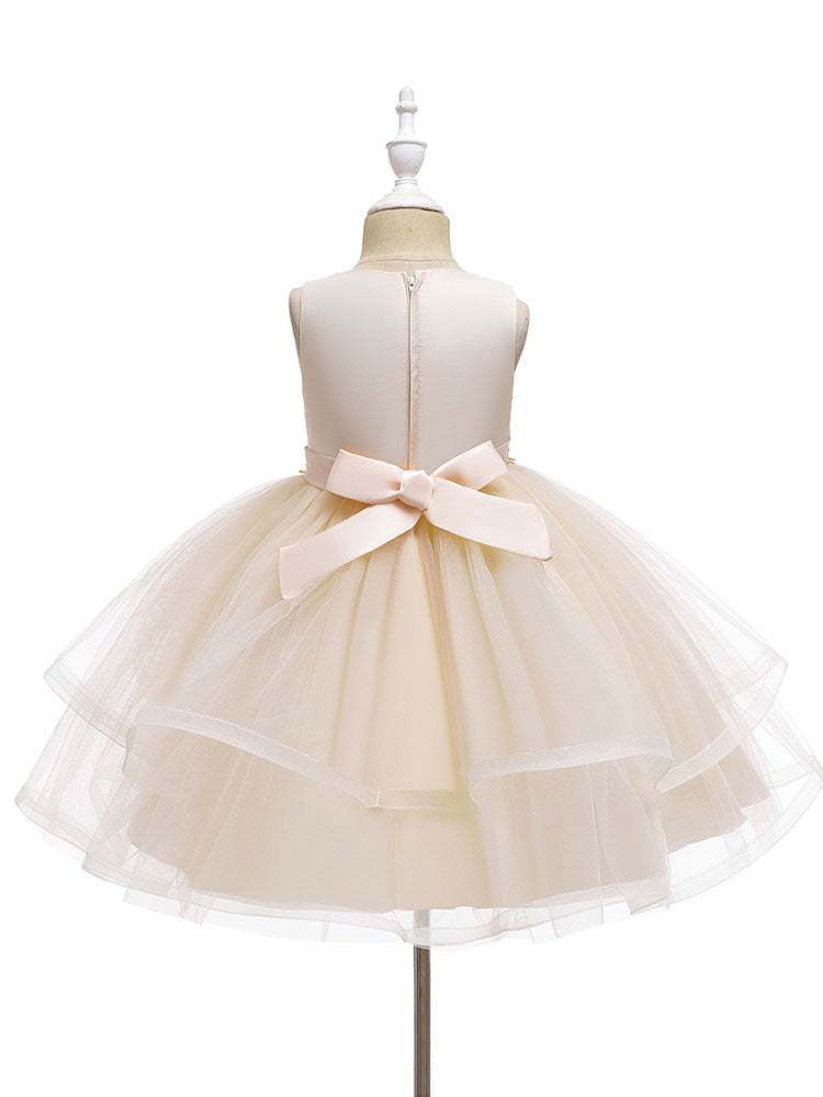 flower girl dresses Jewel Neck Polyester Sleeveless Knee-Length Ball Gown Bows Kids Social Party Dresses