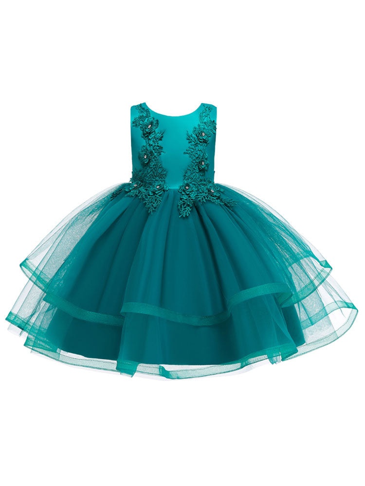 flower girl dresses Jewel Neck Polyester Sleeveless Knee-Length Ball Gown Bows Kids Social Party Dresses