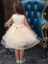 flower girl dresses Jewel Neck Polyester Sleeveless Knee-Length Ball Gown Bows Kids Social Party Dresses