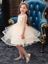 flower girl dresses Jewel Neck Polyester Sleeveless Knee-Length Ball Gown Bows Kids Social Party Dresses