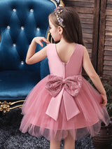 flower girl dresses Jewel Neck Sleeveless Bows Formal Kids Pageant Dresses