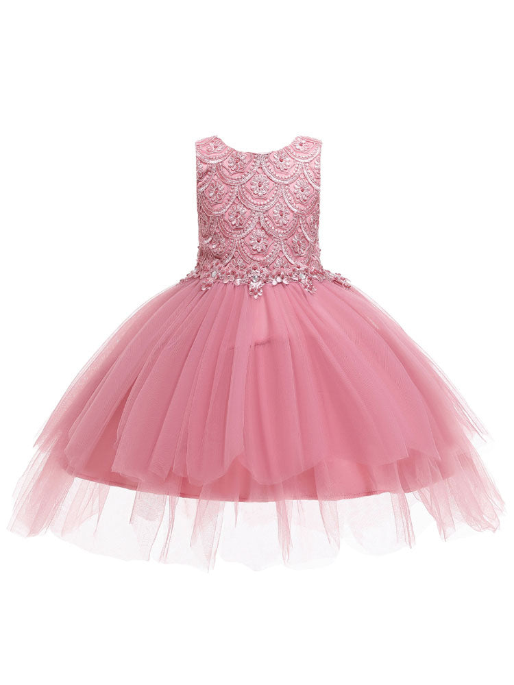 flower girl dresses Jewel Neck Sleeveless Bows Formal Kids Pageant Dresses