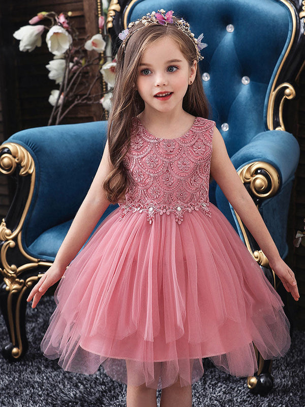 flower girl dresses Jewel Neck Sleeveless Bows Formal Kids Pageant Dresses