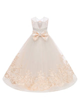 flower girl dresses Jewel Neck Sleeveless Bows Kids Social Pageant Dresses