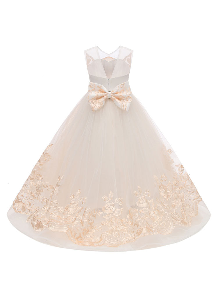 flower girl dresses Jewel Neck Sleeveless Bows Kids Social Pageant Dresses