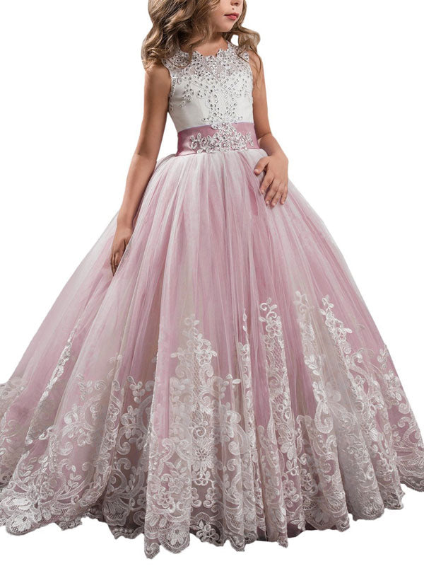 flower girl dresses Jewel Neck Sleeveless Studded Formal Kids Pageant Dresses