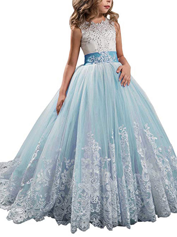 flower girl dresses Jewel Neck Sleeveless Studded Formal Kids Pageant Dresses