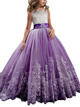 flower girl dresses Jewel Neck Sleeveless Studded Formal Kids Pageant Dresses