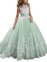 flower girl dresses Jewel Neck Sleeveless Studded Formal Kids Pageant Dresses