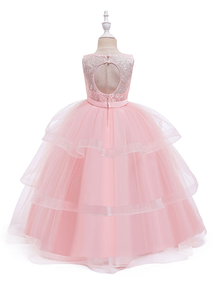 flower girl dresses Jewel Neck Tulle Sleeveless Ankle Length Princess Silhouette Kids Social Party Dresses