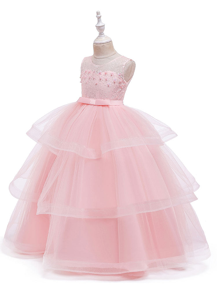 flower girl dresses Jewel Neck Tulle Sleeveless Ankle Length Princess Silhouette Kids Social Party Dresses