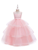 flower girl dresses Jewel Neck Tulle Sleeveless Ankle Length Princess Silhouette Kids Social Party Dresses