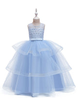 flower girl dresses Jewel Neck Tulle Sleeveless Ankle Length Princess Silhouette Kids Social Party Dresses