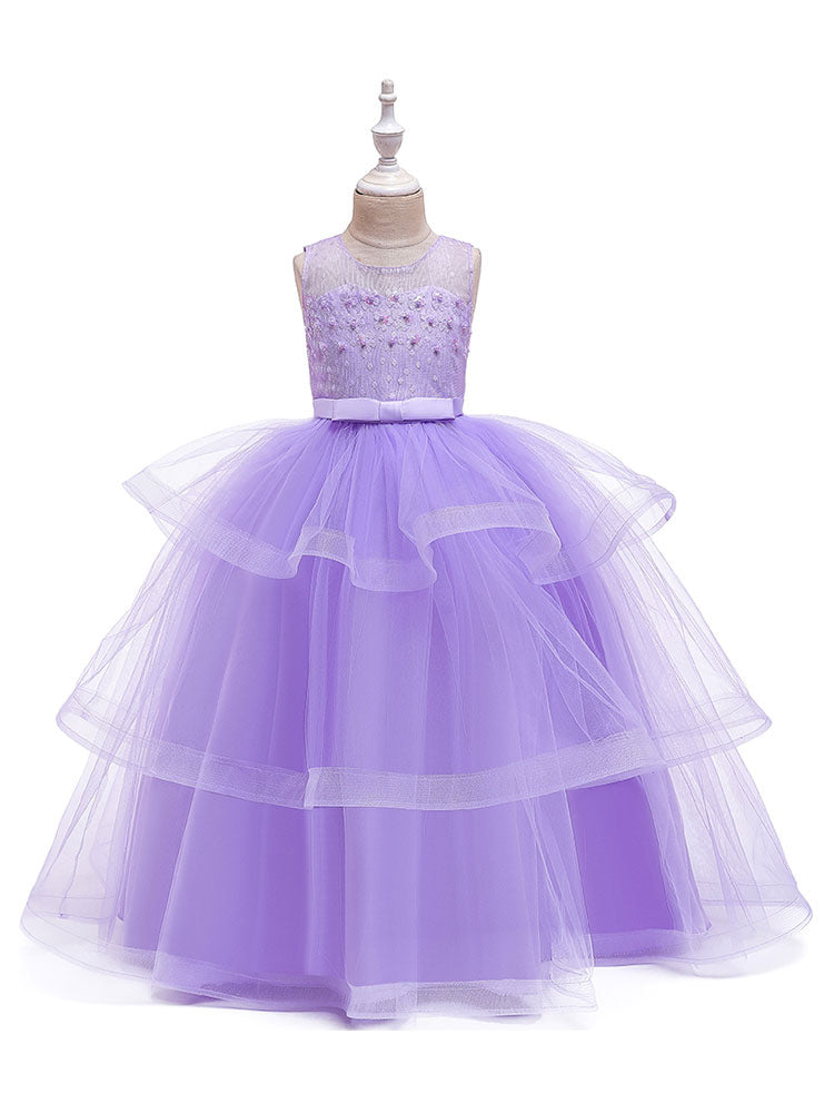 flower girl dresses Jewel Neck Tulle Sleeveless Ankle Length Princess Silhouette Kids Social Party Dresses